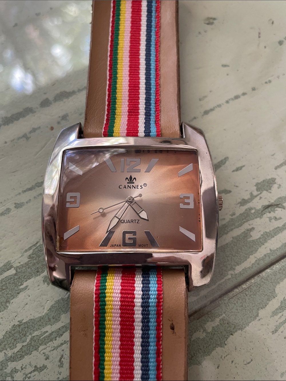 Women's Rose Gold Dial Watch with Multicolor Stripe Strap